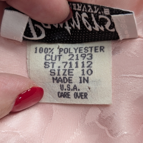 Vintage 80s Pink Satin Floral Blouse Sheer Jacquard Button Up Coquette Romance - Picture 6 of 13